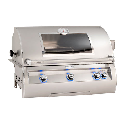Fire Magic Echelon Diamond E790i 36-Inch Propane Gas Built-In Grill w/ 1 Sear Burner, Backburner, Rotisserie Kit, Magic View Window and Analog Thermometer - E790I-8LAP-W