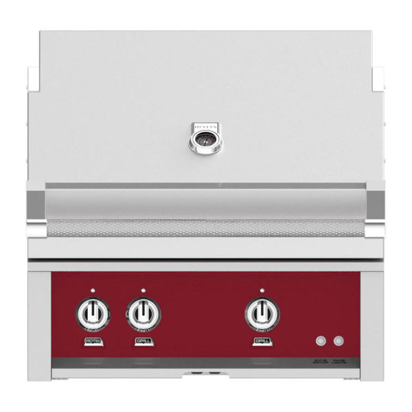 Hestan 30-Inch Propane Gas Built-In Grill, 2 Sear w/ Rotisserie in Burgundy - GSBR30-LP-BG