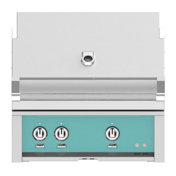 Hestan 30-Inch Natural Gas Built-In Grill - 2 Trellis w/ Rotisserie in Turquoise - GABR30-NG-TQ