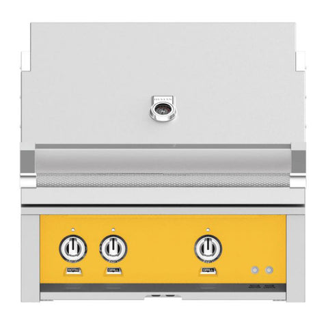 Hestan 30-Inch Natural Gas Built-In Grill, 1 Sear - 1 Trellis w/Rotisserie in Yellow - GMBR30-NG-YW