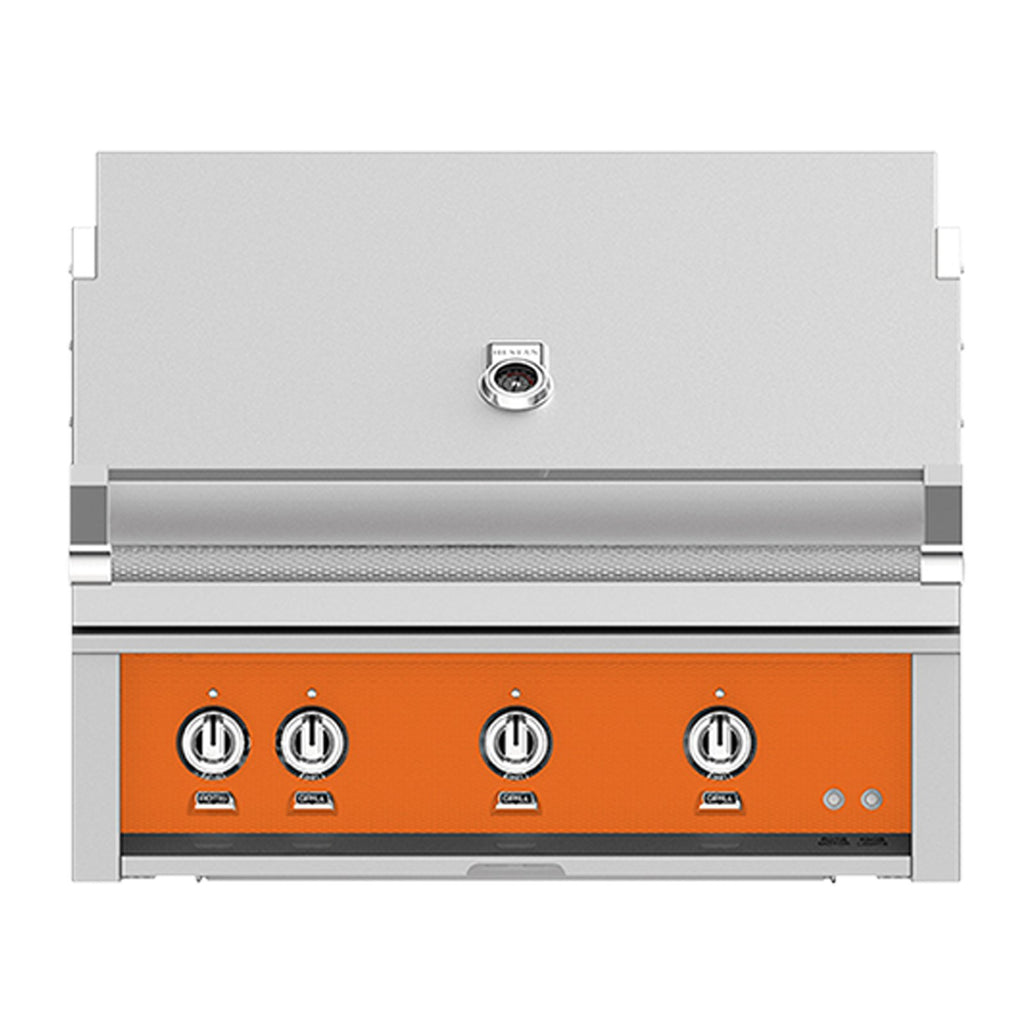 Hestan 36-Inch Natural Gas Built-In Grill - 3 Trellis w/ Rotisserie in Orange - GABR36-NG-OR