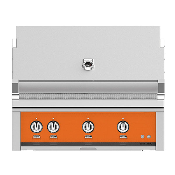 Hestan 36-Inch Natural Gas Built-In Grill, 1 Sear - 2 Trellis w/Rotisserie in Orange - GMBR36-NG-OR