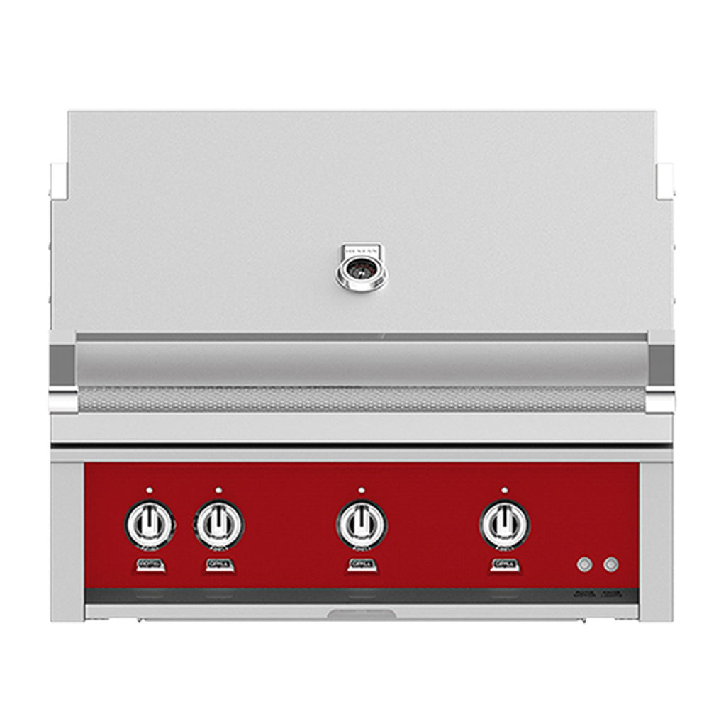 Hestan 36-Inch Natural Gas Built-In Grill - 3 Trellis w/ Rotisserie in Red - GABR36-NG-RD