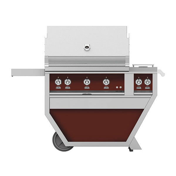 Hestan 36-Inch Propane Gas Freestanding Deluxe Grill with Double Side Burner, 1 Sear - 2 Trellis w/ Rotisserie in Burgundy - GMBR36CX2-LP-BG