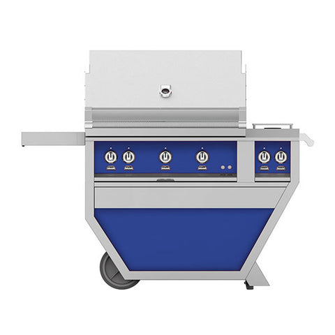 Hestan 36-Inch Natural Gas Freestanding Deluxe Grill with Double Side Burner, 1 Sear - 2 Trellis w/ Rotisserie in Blue - GMBR36CX2-NG-BU