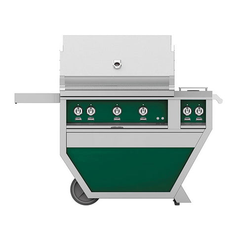 Hestan 36-Inch Propane Gas Freestanding Deluxe Grill with Double Side Burner, 3 Sear w/ Rotisserie in Green - GSBR36CX2-LP-GR
