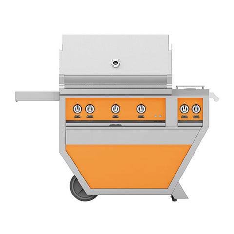 Hestan 36-Inch Natural Gas Freestanding Deluxe Grill with Double Side Burner, 1 Sear - 2 Trellis w/ Rotisserie in Orange - GMBR36CX2-NG-OR