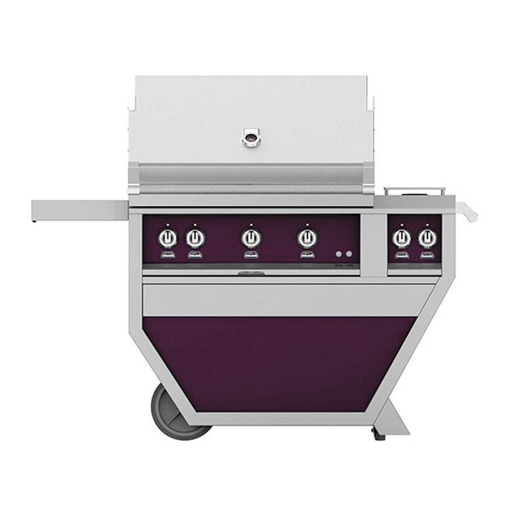 Hestan 36-Inch Natural Gas Freestanding Deluxe Grill with Double Side Burner - 3 Trellis w/ Rotisserie in Purple - GABR36CX2-NG-PP