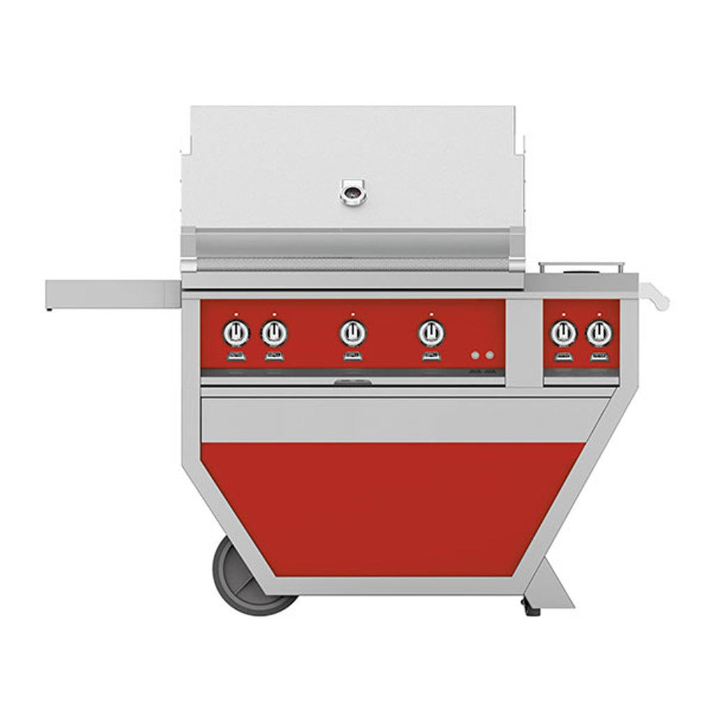 Hestan 36-Inch Propane Gas Freestanding Deluxe Grill with Double Side Burner - 3 Trellis w/ Rotisserie in Red - GABR36CX2-LP-RD