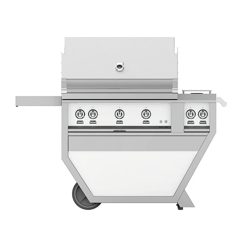 Hestan 36-Inch Propane Gas Freestanding Deluxe Grill with Double Side Burner - 3 Trellis w/ Rotisserie in White - GABR36CX2-LP-WH