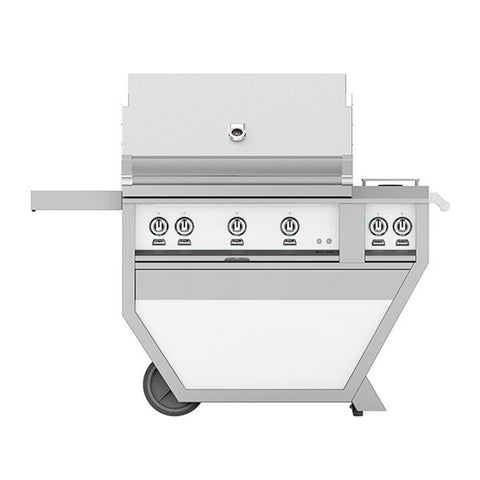 Hestan 36-Inch Propane Gas Freestanding Deluxe Grill with Double Side Burner, 3 Sear w/ Rotisserie in White - GSBR36CX2-LP-WH