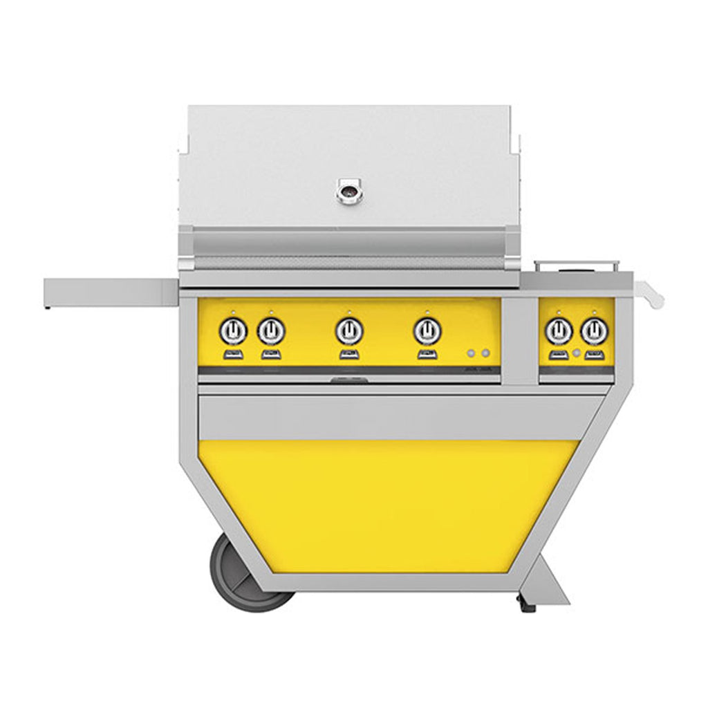Hestan 36-Inch Natural Gas Freestanding Deluxe Grill with Double Side Burner - 3 Trellis w/ Rotisserie in Yellow - GABR36CX2-NG-YW