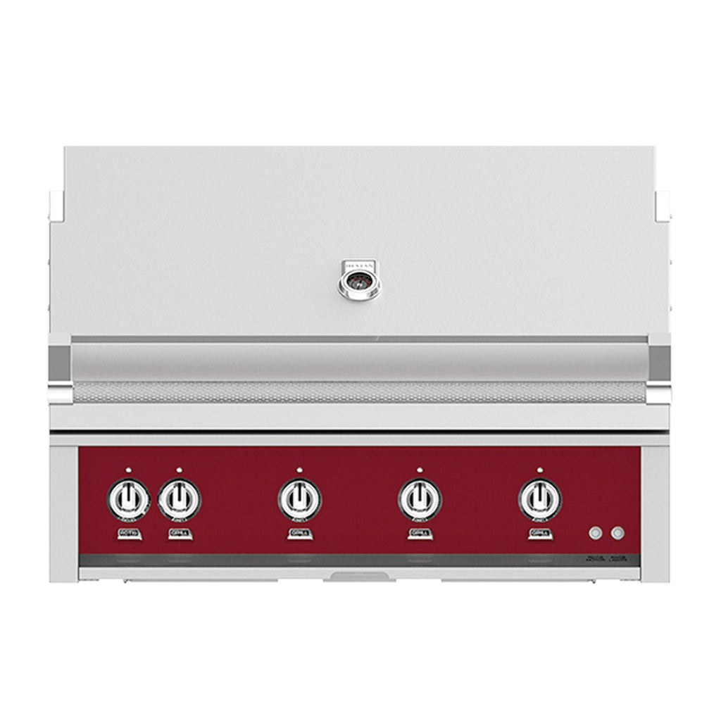 Hestan 42-Inch Natural Gas Built-In Grill, 1 Sear - 3 Trellis w/Rotisserie in Burgundy - GMBR42-NG-BG