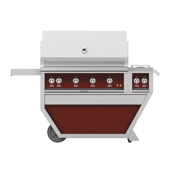 Hestan 42-Inch Propane Gas Freestanding Deluxe Grill with Double Side Burner - 4 Trellis w/ Rotisserie in Burgundy - GABR42CX2-LP-BG