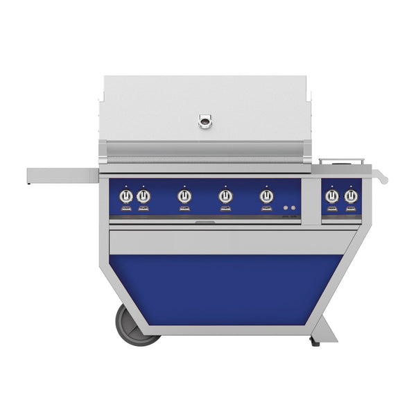 Hestan 42-Inch Propane Gas Freestanding Deluxe Grill with Double Side Burner - 4 Trellis w/ Rotisserie in Blue - GABR42CX2-LP-BU