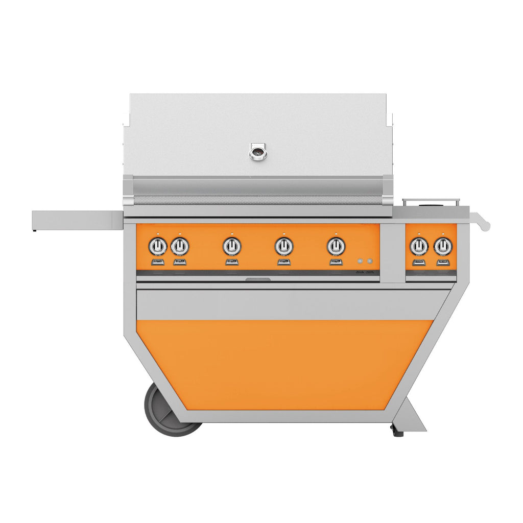 Hestan 42-Inch Propane Gas Freestanding Deluxe Grill with Double Side Burner, 1 Sear - 3 Trellis w/ Rotisserie in Orange - GMBR42CX2-LP-OR