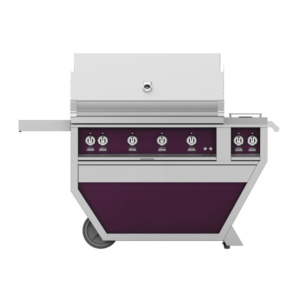 Hestan 42-Inch Propane Gas Freestanding Deluxe Grill with Double Side Burner - 4 Trellis w/ Rotisserie in Purple - GABR42CX2-LP-PP