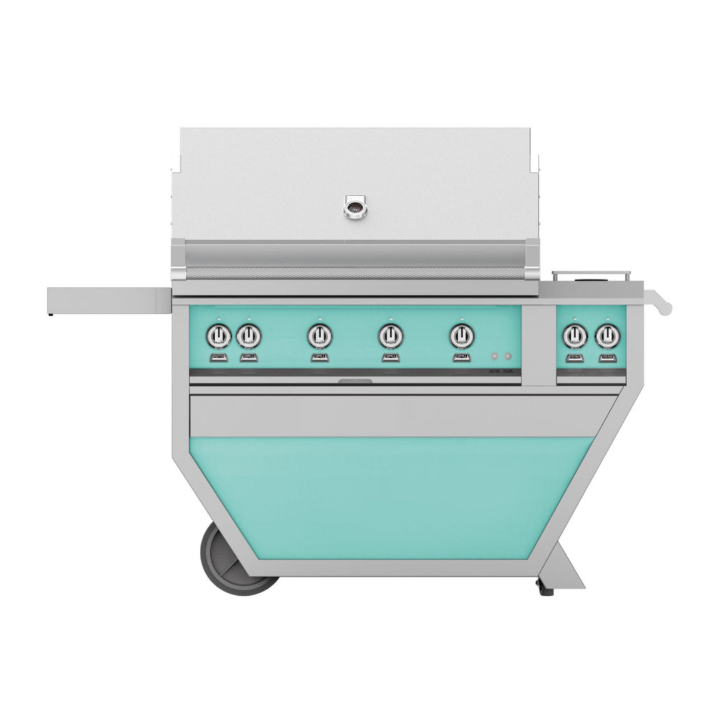 Hestan 42-Inch Propane Gas Freestanding Deluxe Grill with Double Side Burner - 4 Trellis w/ Rotisserie in Turquoise - GABR42CX2-LP-TQ