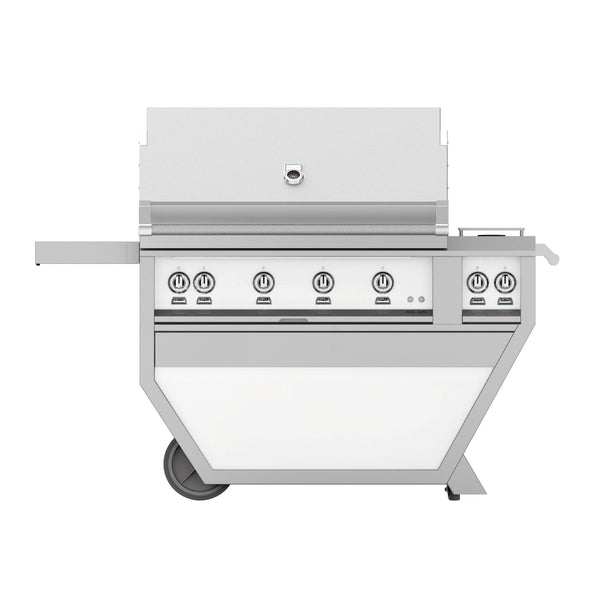 Hestan 42-Inch Natural Gas Freestanding Deluxe Grill with Double Side Burner - 4 Trellis w/ Rotisserie in White - GABR42CX2-NG-WH