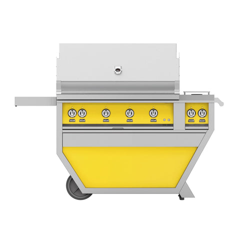 Hestan 42-Inch Propane Gas Freestanding Deluxe Grill with Double Side Burner, 1 Sear - 3 Trellis w/ Rotisserie in Yellow - GMBR42CX2-LP-YW