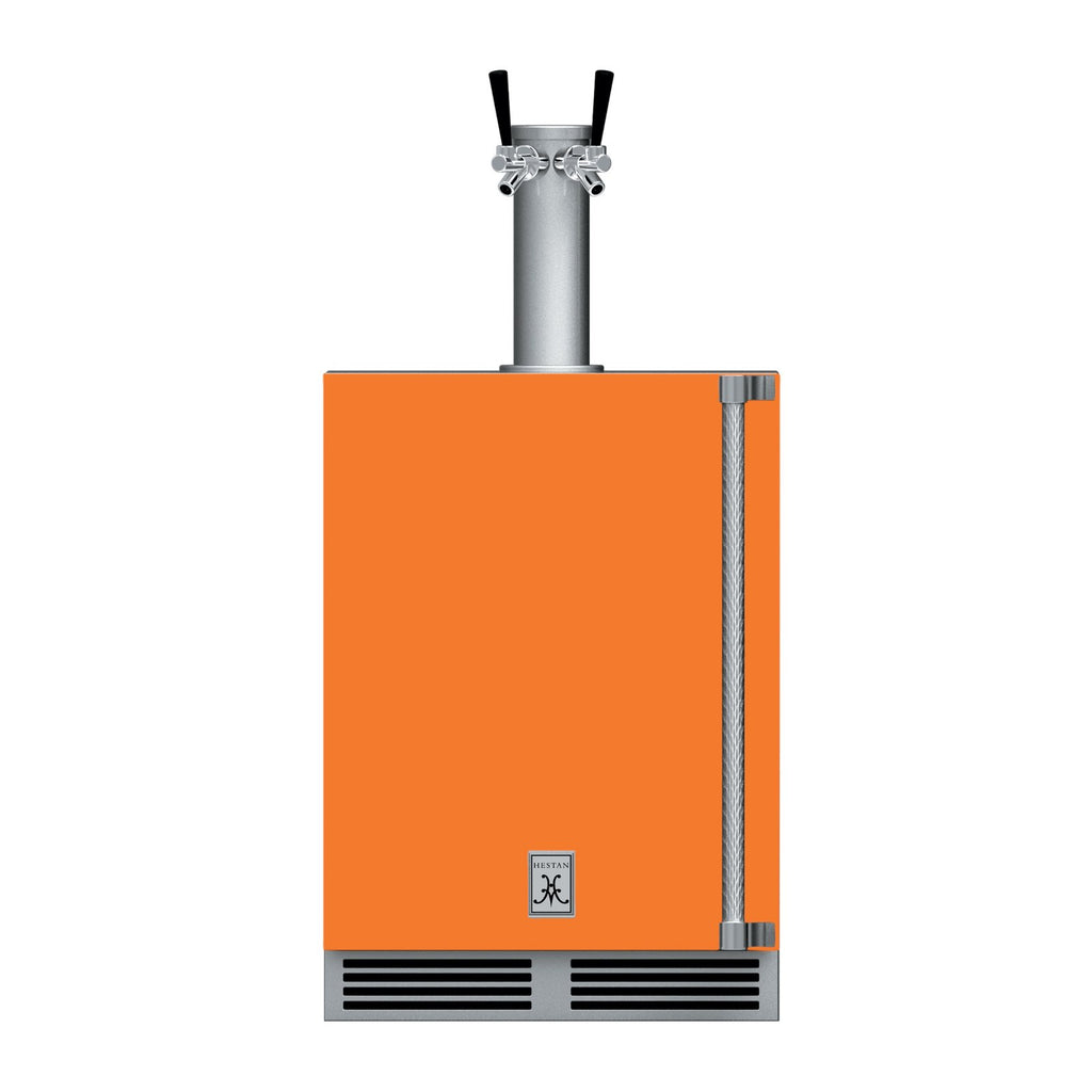 Hestan 24-Inch Outdoor Double Faucet Beer Dispenser, Solid Door with Lock (Left Hinged) in Orange - GFDSL242-OR