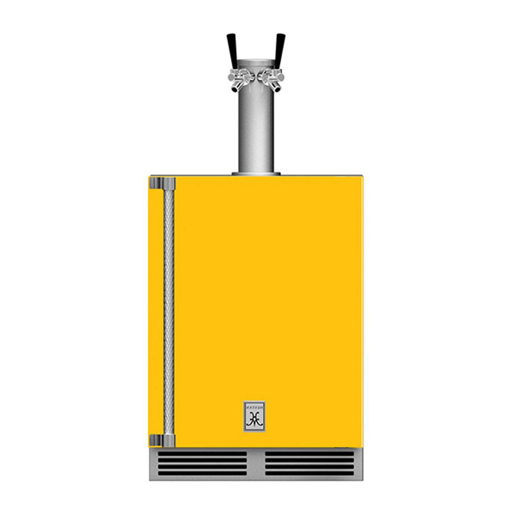 Hestan 24-Inch Outdoor Double Faucet Beer Dispenser, Solid Door with Lock (Right Hinged) in Yellow - GFDSR242-YW