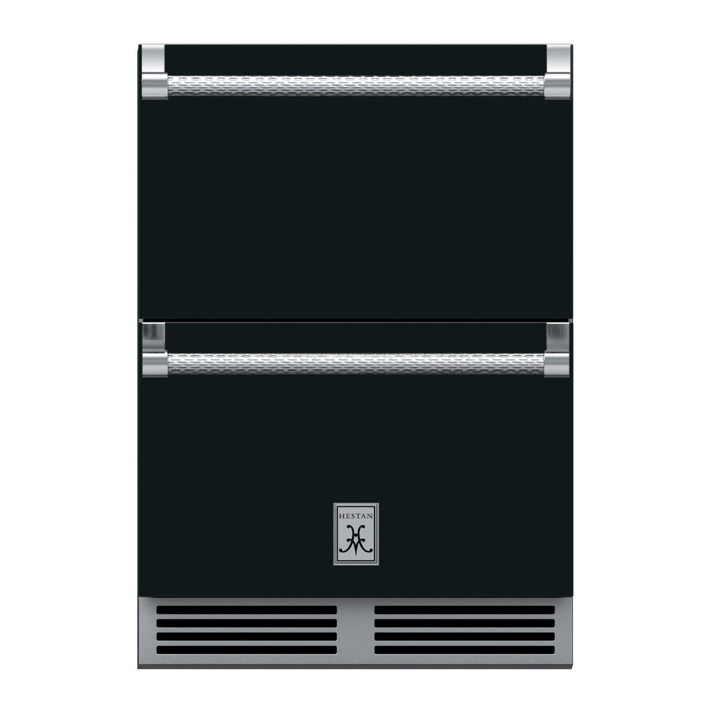 Hestan 24-Inch Outdoor Refrigerator Drawer (Upper) and Freezer Drawer (Lower) w/ Lock in Black - GRFR24-BK