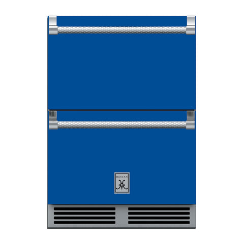 Hestan 24-Inch Outdoor Refrigerator Drawer (Upper) and Freezer Drawer (Lower) w/ Lock in Blue - GRFR24-BU