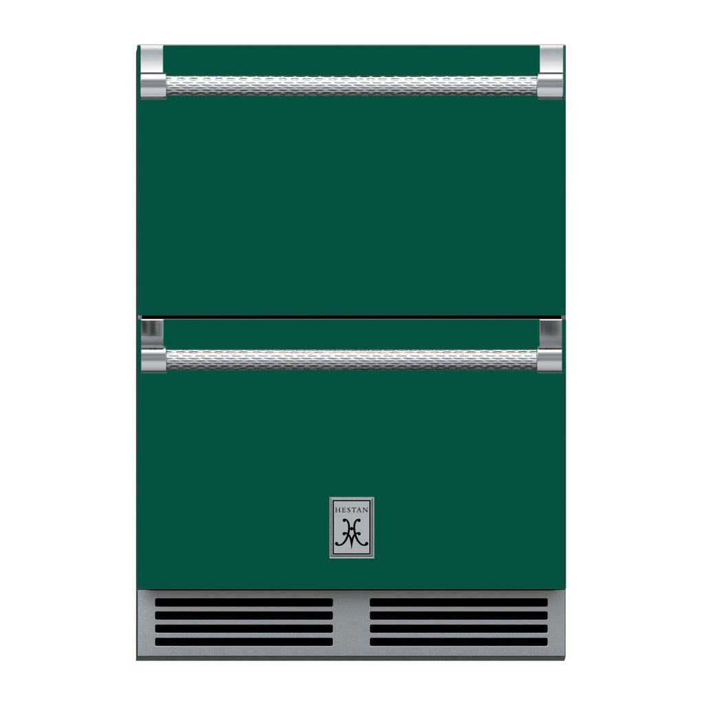 Hestan 24-Inch Outdoor Refrigerator Drawer (Upper) and Freezer Drawer (Lower) w/ Lock in Green - GRFR24-GR