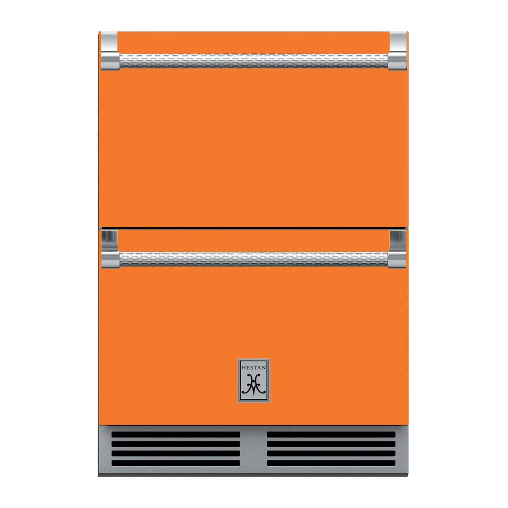 Hestan 24-Inch Outdoor Refrigerator Drawer (Upper) and Freezer Drawer (Lower) w/ Lock in Orange - GRFR24-OR