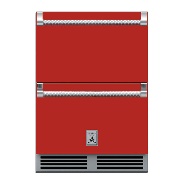 Hestan 24-Inch Outdoor Refrigerator Drawer (Upper) and Freezer Drawer (Lower) w/ Lock in Red - GRFR24-RD