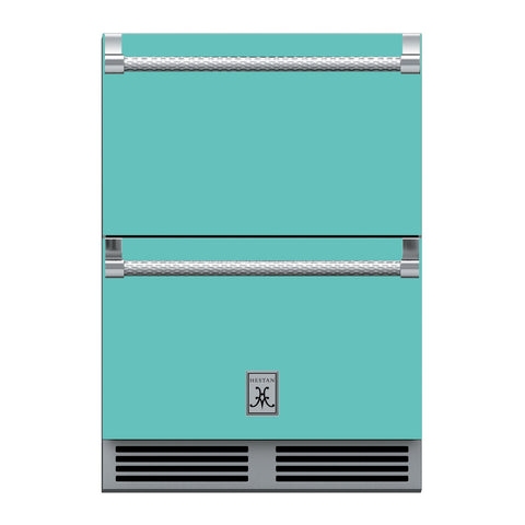 Hestan 24-Inch Outdoor Refrigerator Drawer (Upper) and Freezer Drawer (Lower) w/ Lock in Turquoise - GRFR24-TQ