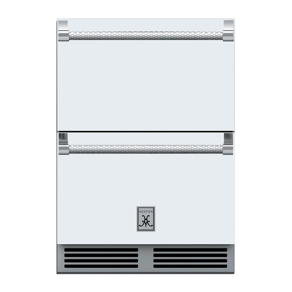 Hestan 24-Inch Outdoor Refrigerator Drawer (Upper) and Freezer Drawer (Lower) w/ Lock in White - GRFR24-WH