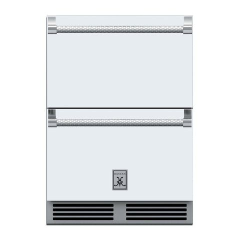 Hestan 24-Inch Outdoor Refrigerator Drawer (Upper) and Freezer Drawer (Lower) w/ Lock in White - GRFR24-WH