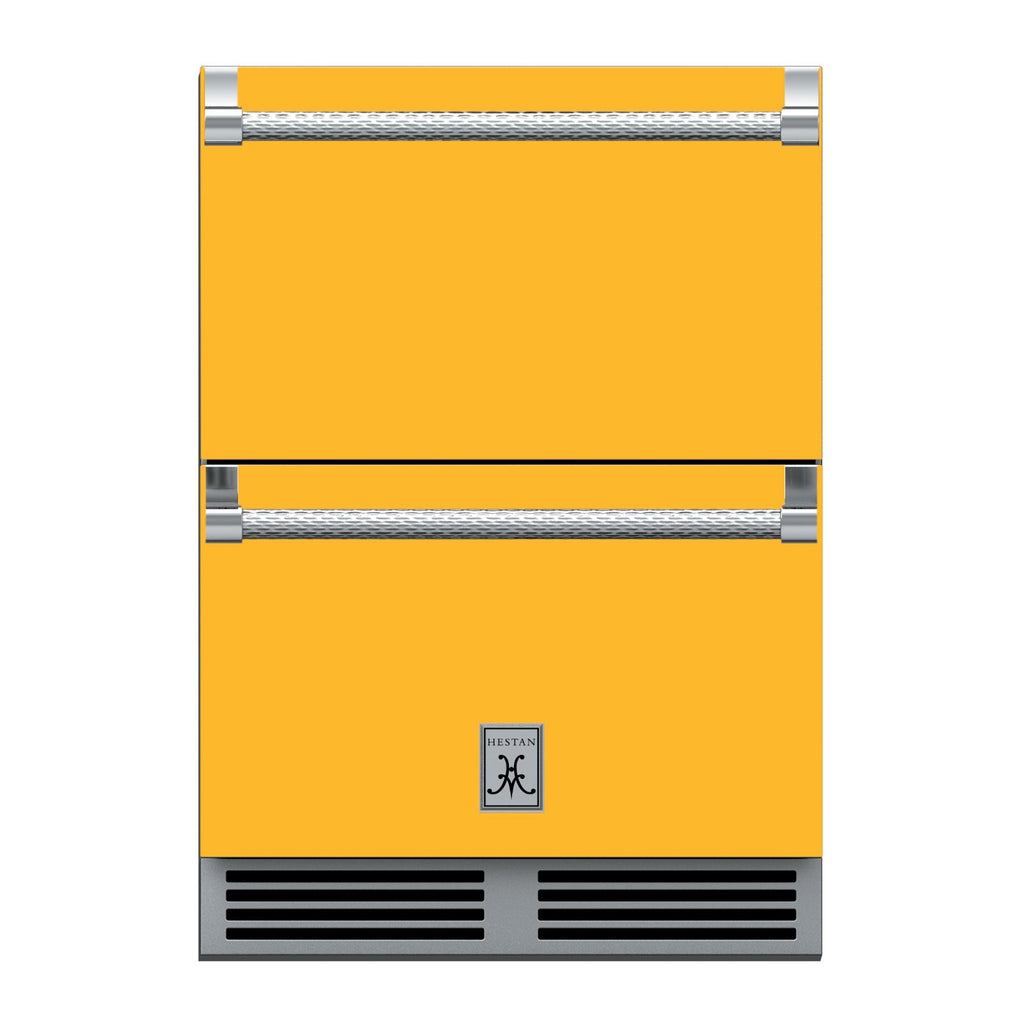 Hestan 24-Inch Outdoor Refrigerator Drawer (Upper) and Freezer Drawer (Lower) w/ Lock in Yellow - GRFR24-YW