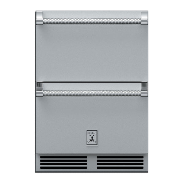 Hestan 24-Inch Outdoor Refrigerator Drawer (Upper) and Freezer Drawer (Lower) w/ Lock in Stainless Steel - GRFR24