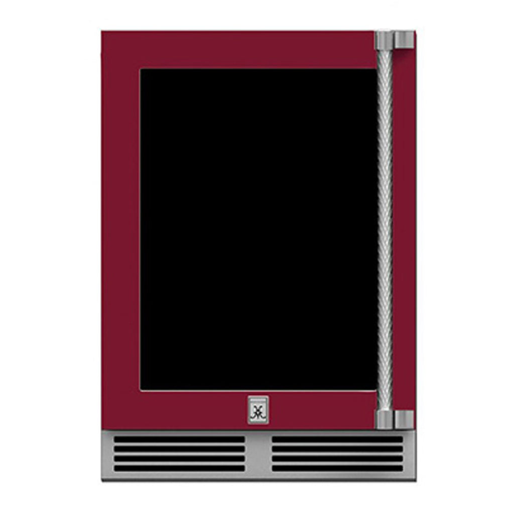 Hestan 24-Inch Outdoor Refrigerator w/ Glass Door and Lock (Left Hinge) in Burgundy - GRGL24-BG