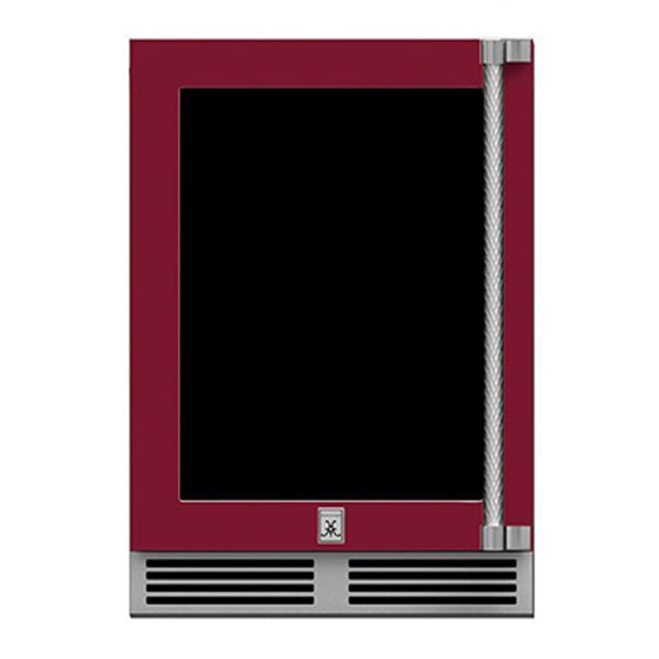 Hestan 24-Inch Outdoor Dual Zone Refrigerator Wine Storage w/ Glass Door and Lock (Left Hinge) in Burgundy - GRWGL24-BG
