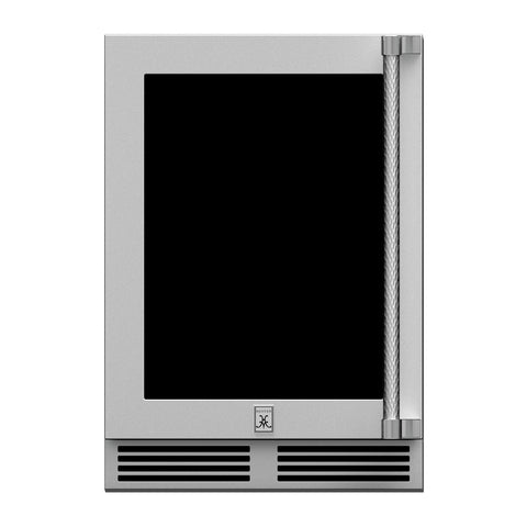 Hestan 24-Inch Outdoor Refrigerator w/ Glass Door and Lock (Left Hinge) in Stainless Steel - GRGL24