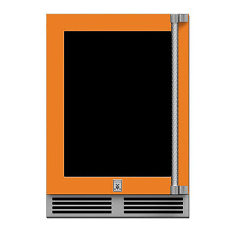 Hestan 24-Inch Outdoor Refrigerator w/ Glass Door and Lock (Left Hinge) in Orange - GRGL24-OR