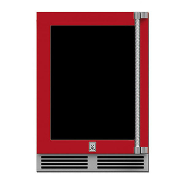 Hestan 24-Inch Outdoor Refrigerator w/ Glass Door and Lock (Left Hinge) in Red - GRGL24-RD