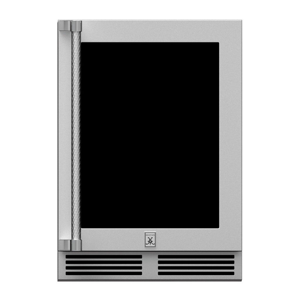 Hestan 24-Inch Outdoor Refrigerator w/ Glass Door and Lock (Right Hinge) in Stainless Steel - GRGR24