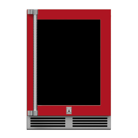Hestan 24-Inch Outdoor Refrigerator w/ Glass Door and Lock (Right Hinge) in Red - GRGR24-RD