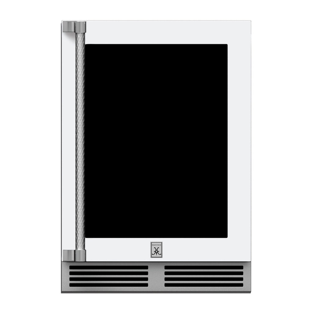 Hestan 24-Inch Outdoor Refrigerator w/ Glass Door and Lock (Right Hinge) in White - GRGR24-WH