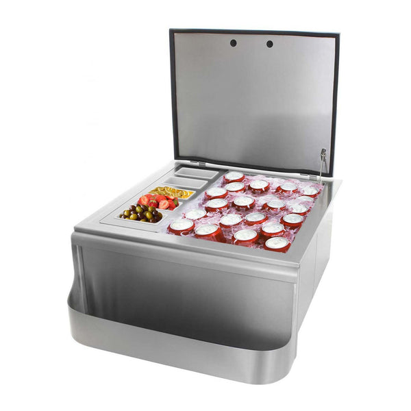 Grillscapes 25-Inch Stainless Steel Built-In Ice Bin Cooler w/ Speed Rail & Condiment Holder - GS-260-SI