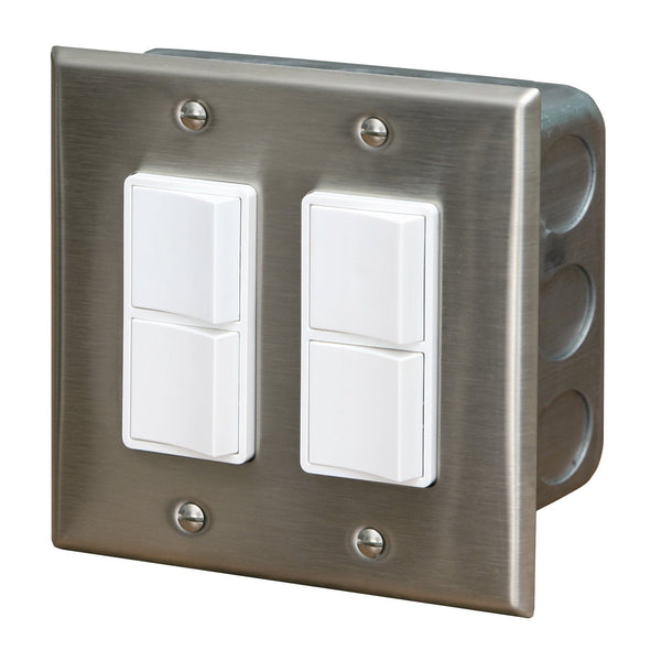 Infratech Duplex Dual Switch w/ Stainless Steel Wall Plate and Gang Box (20 Amp Per Pole) - 14 4305