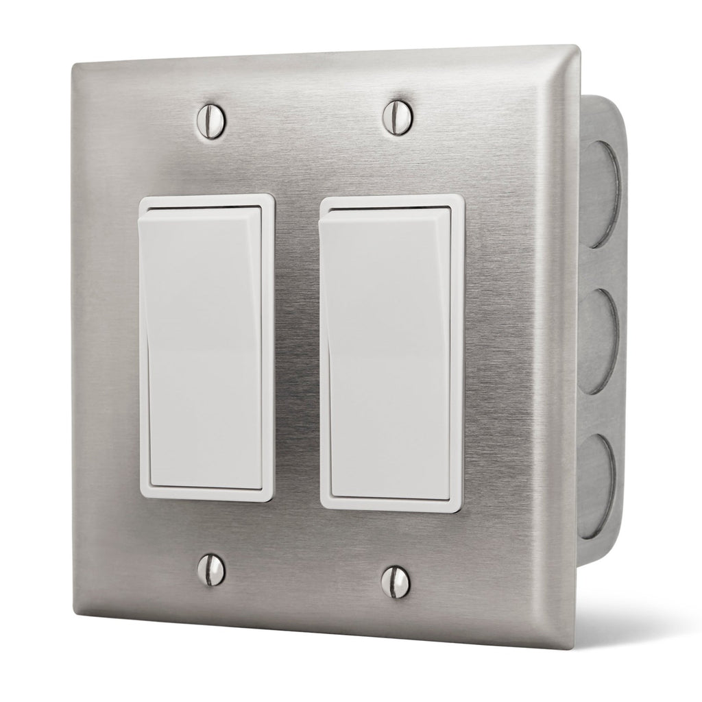 Infratech Simple On/Off Dual Switch w/ Stainless Steel Wall Plate and Gang Box (20 Amp Per Switch) - 14 4405