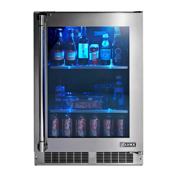 Lynx Professional 24-Inch Refrigerator w/ See Through Glass Door and Door Lock (Right Hinge) - LN24REFGR