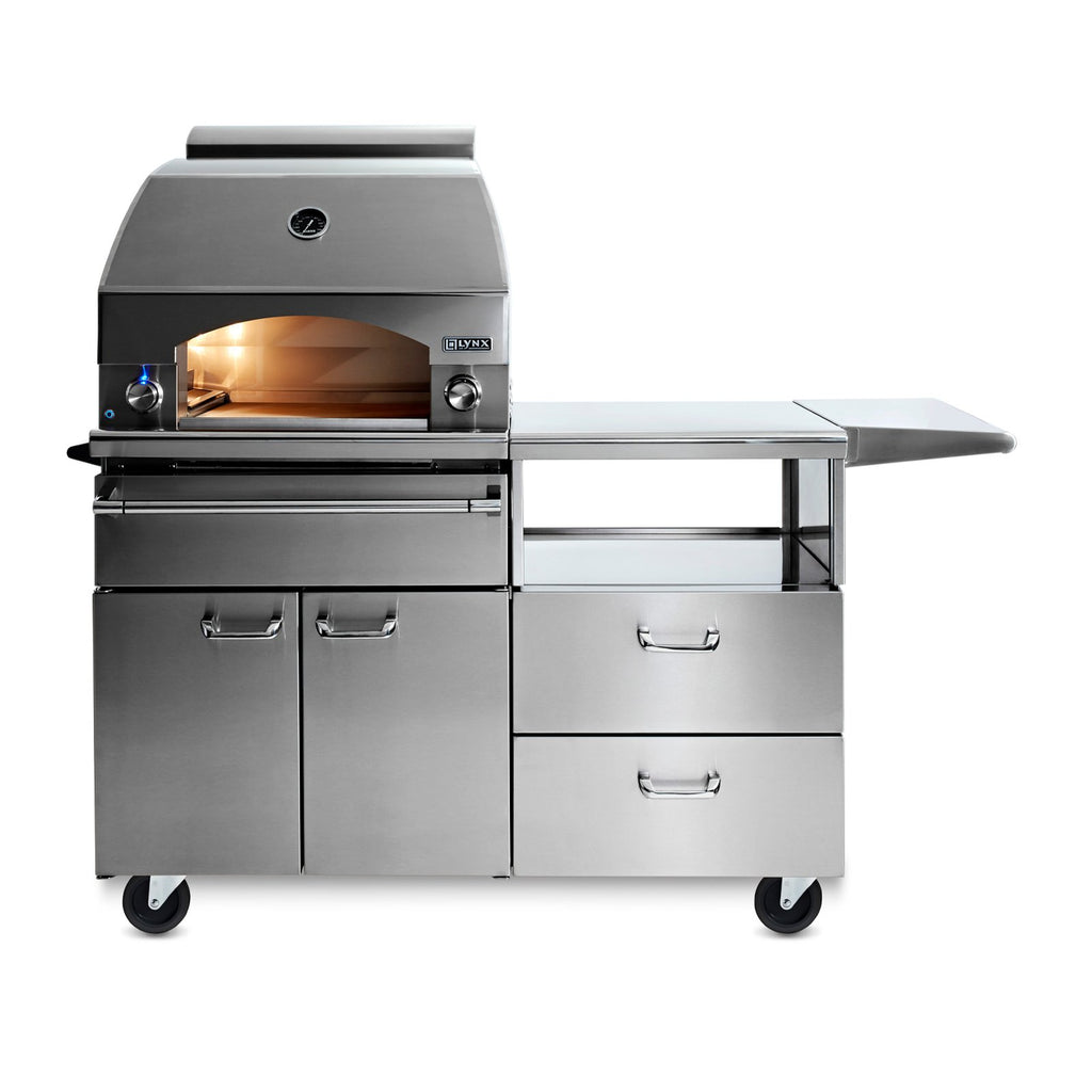 Lynx Professional 30-Inch Propane Gas Napoli Pizza Oven on Mobile Kitchen Cart - LPZA-LP + LMKC54