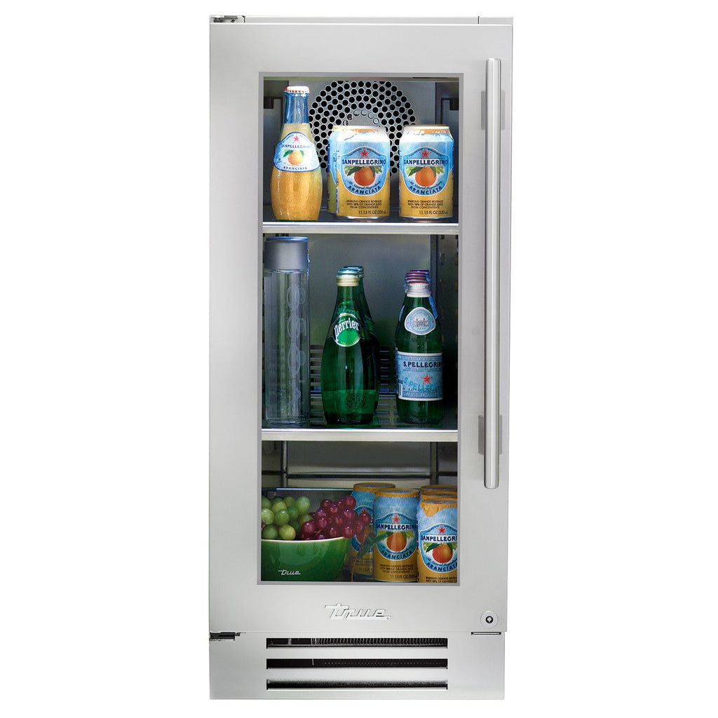 True 15-Inch Undercounter Refrigerator Stainless Steel Glass Door with 2 Glass Shelves (Left Hinge) - TUR-15-L-SG-C